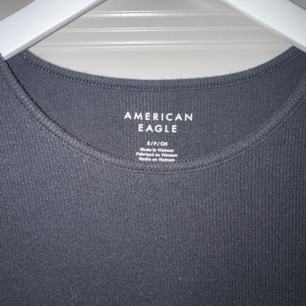 Black Short Sleeve Ribbed Top - Small - Picture 3 of 4